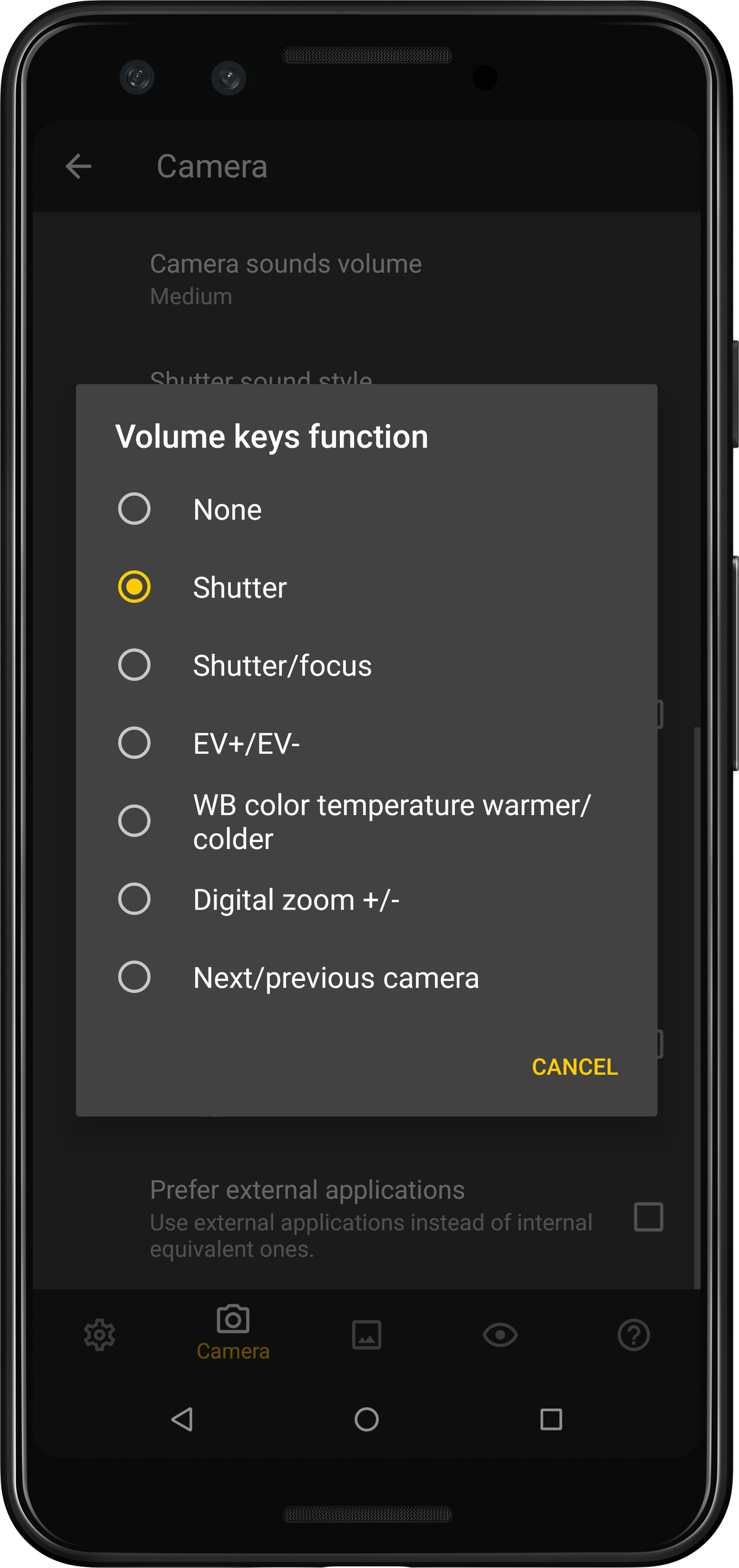 Volume keys function options